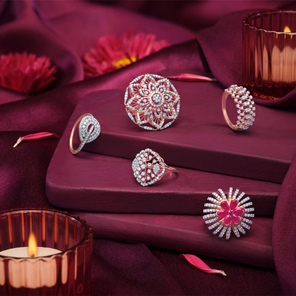 jwellery product shoot on dark pink background